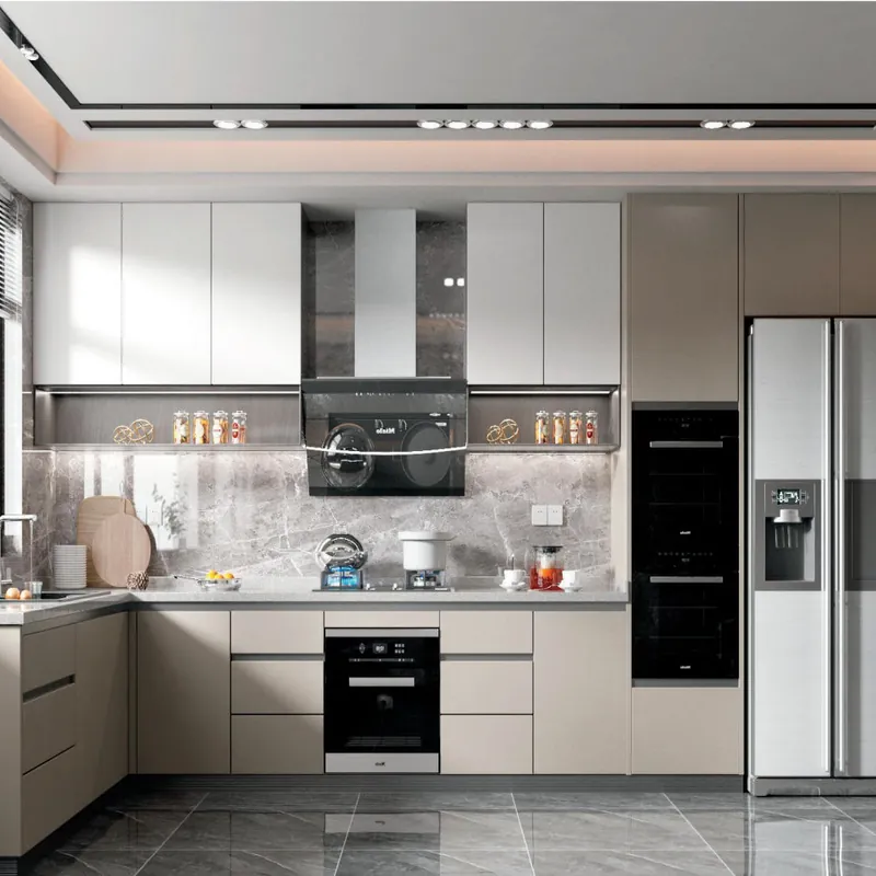 White and Gray Linear Kitchen Modern Stainless Steel Cabinets FW-MK-014