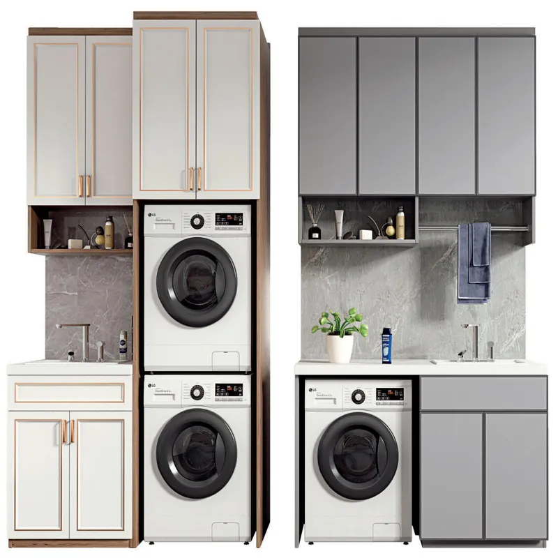 White and Gray Modular Laundry Cabinet Custom Stainless Steel Balcony Cabinets FW-BC-028