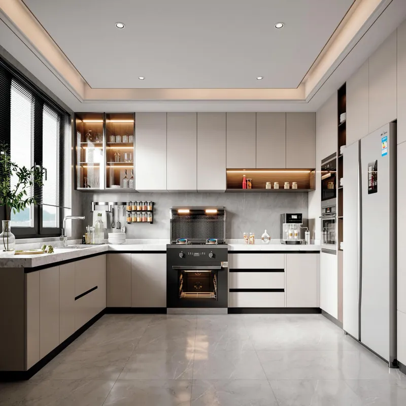 White and Gray U-Shaped Kitchen Modern Stainless Steel Cabinets FW-MK-019