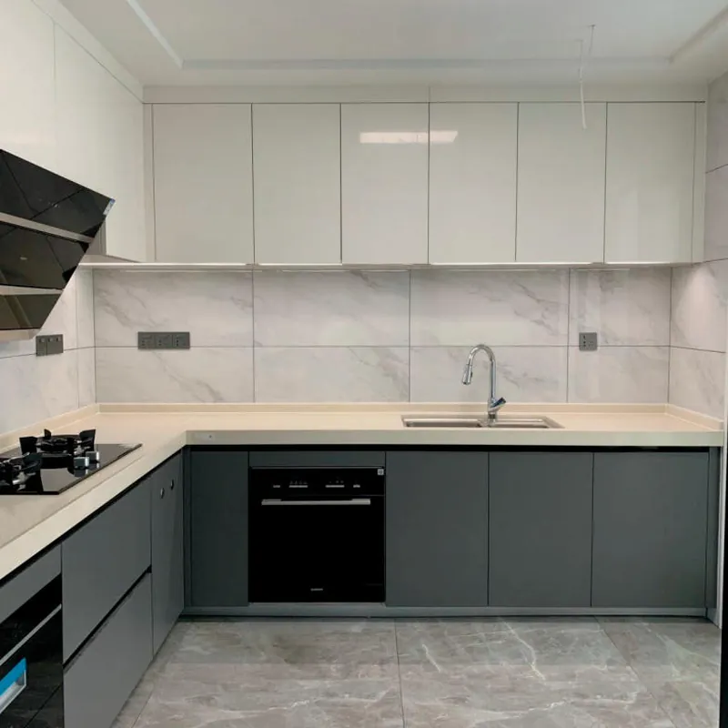 White and Gray U-Shaped Kitchen Modern Stainless Steel Cabinets FW-MK-026