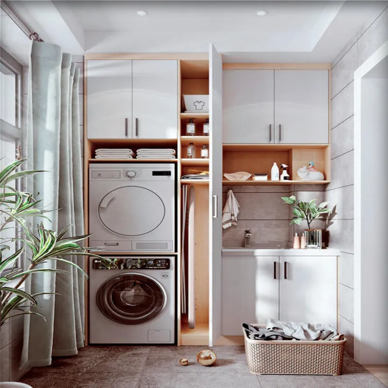 White and Oak Dual Laundry Tower Custom Stainless Steel Balcony Cabinets FW-BC-007