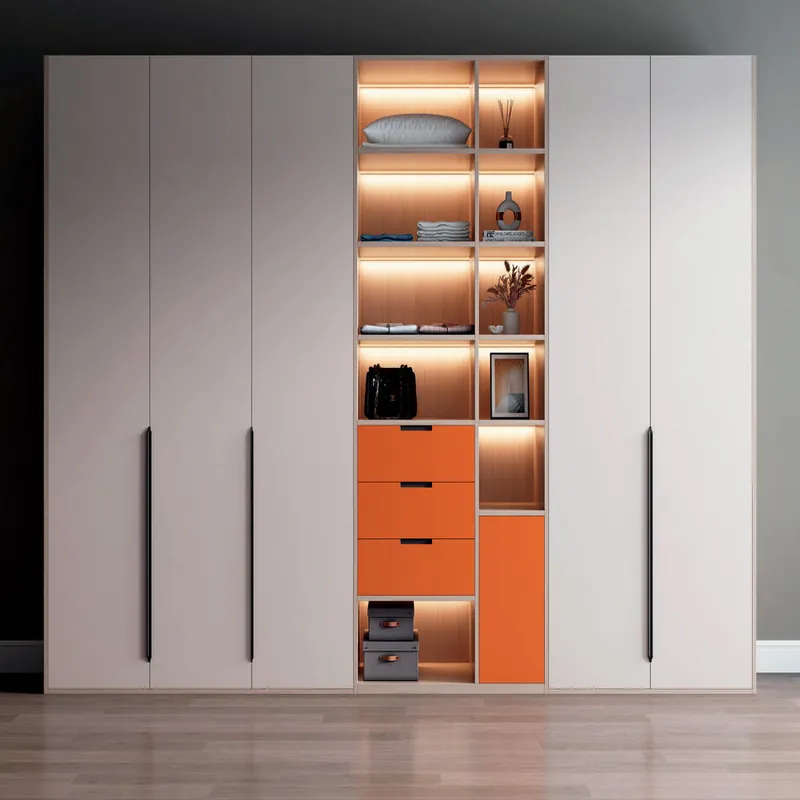 White and Orange Wardrobe with Color Accent Niche Custom Stainless Steel Wardrobe FW-WD-024
