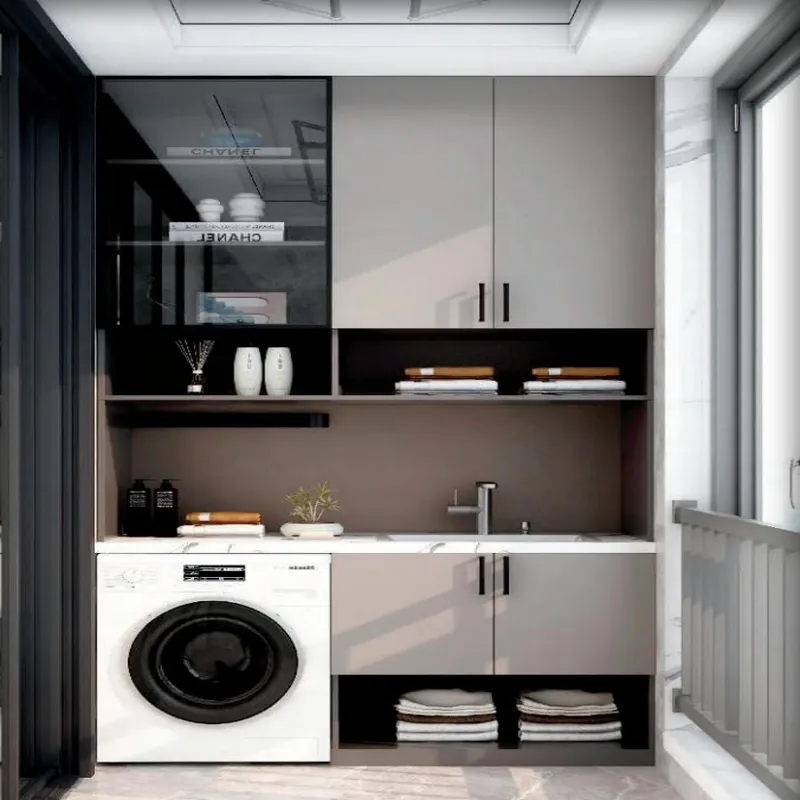 White and Wood Sink and Bench Cabinet Custom Stainless Steel Balcony Cabinets FW-BC-021