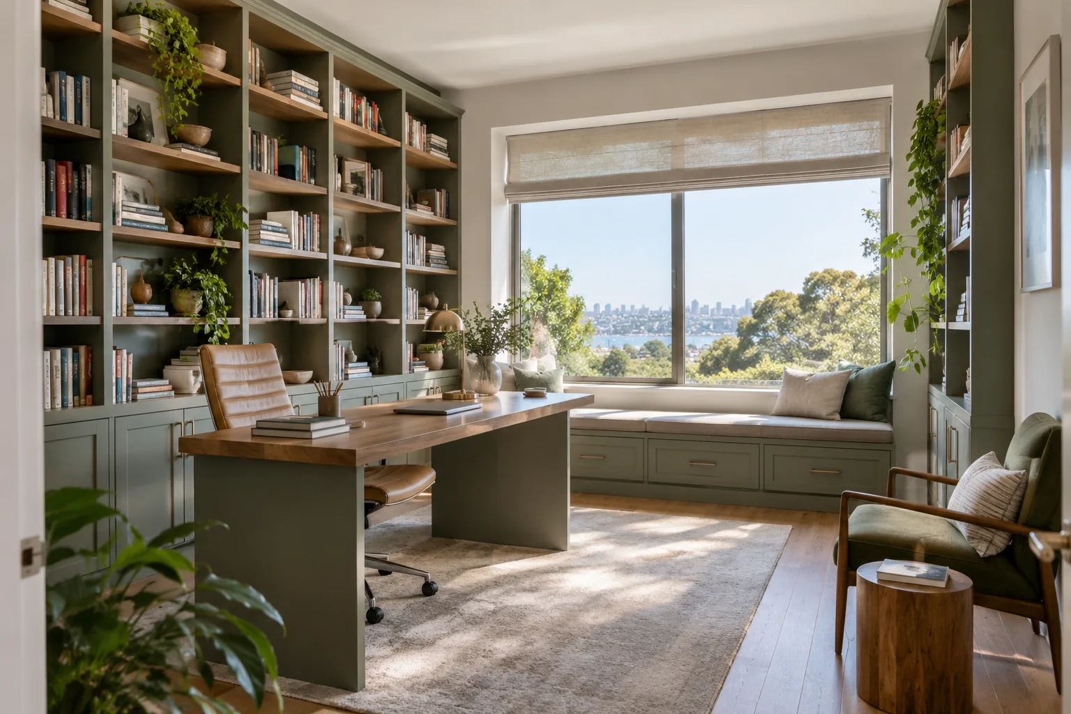 Home Office Library Ideas: Desk and Bookshelf Planning